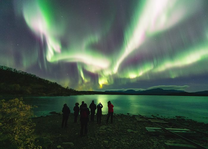 Arctic landscape under aurora borealis